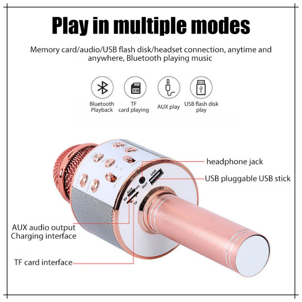 Wireless Rechargeable Microphone for Kids – Portable Karaoke Mic with Bluetooth Speaker