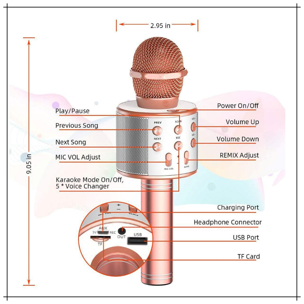 Wireless Rechargeable Microphone for Kids – Portable Karaoke Mic with Bluetooth Speaker