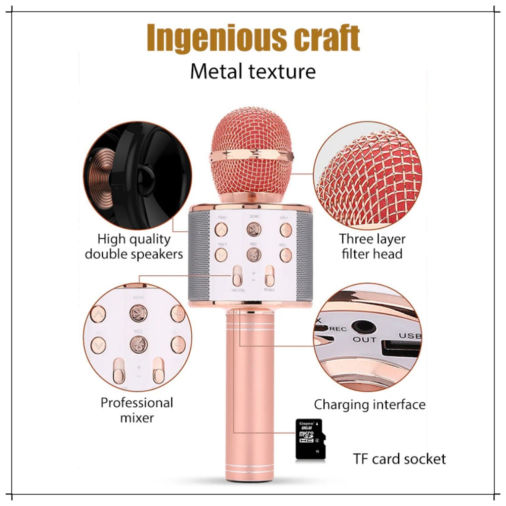 Wireless Rechargeable Microphone for Kids – Portable Karaoke Mic with Bluetooth Speaker