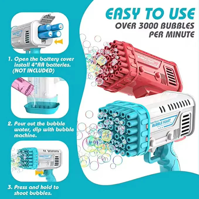 36-Hole Bubble Gun Machine – Automatic LED Light Bubble Blaster for Kids
